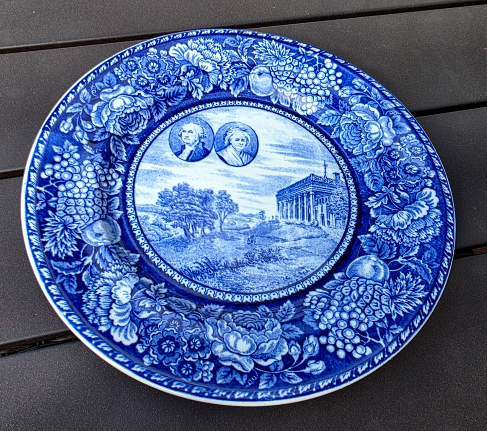Vintage Staffordshire England Blue Plate 10" Home Of Washington Mount Vernon